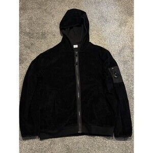 CP Company Corduroy 350 Full Zip Hooded Sweatshirt Size XL Black FW25